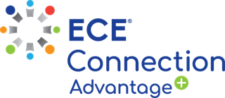 ECE Connection Advantage logo featuring a colorful pinwheel design next to the blue text 'ECE Connection' and a green plus sign.